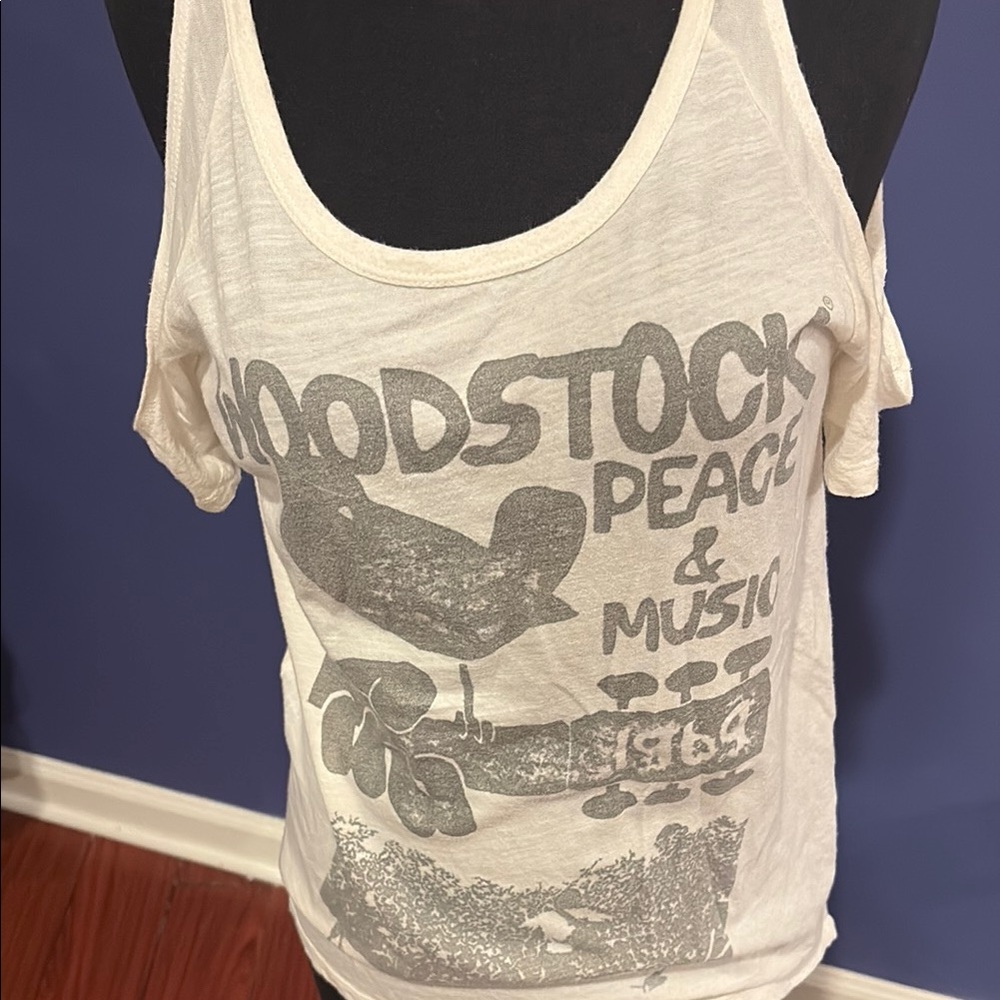 Lucky Brand White Graphic Woodstock Cold Shoulder Tank Top - Picture 4 of 6